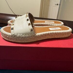 Valentino Garavani Beige Studded Espadrille Slides